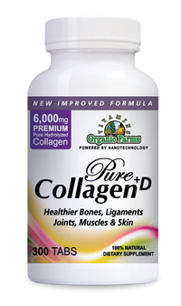 Organic Farms Vitamins Collagen Pure+D, Premium Collagen Pills 6000mg hydrolyzed Collagen peptides Type 1 & 3-100% Natural Dietary Supplement, 300 Tablets