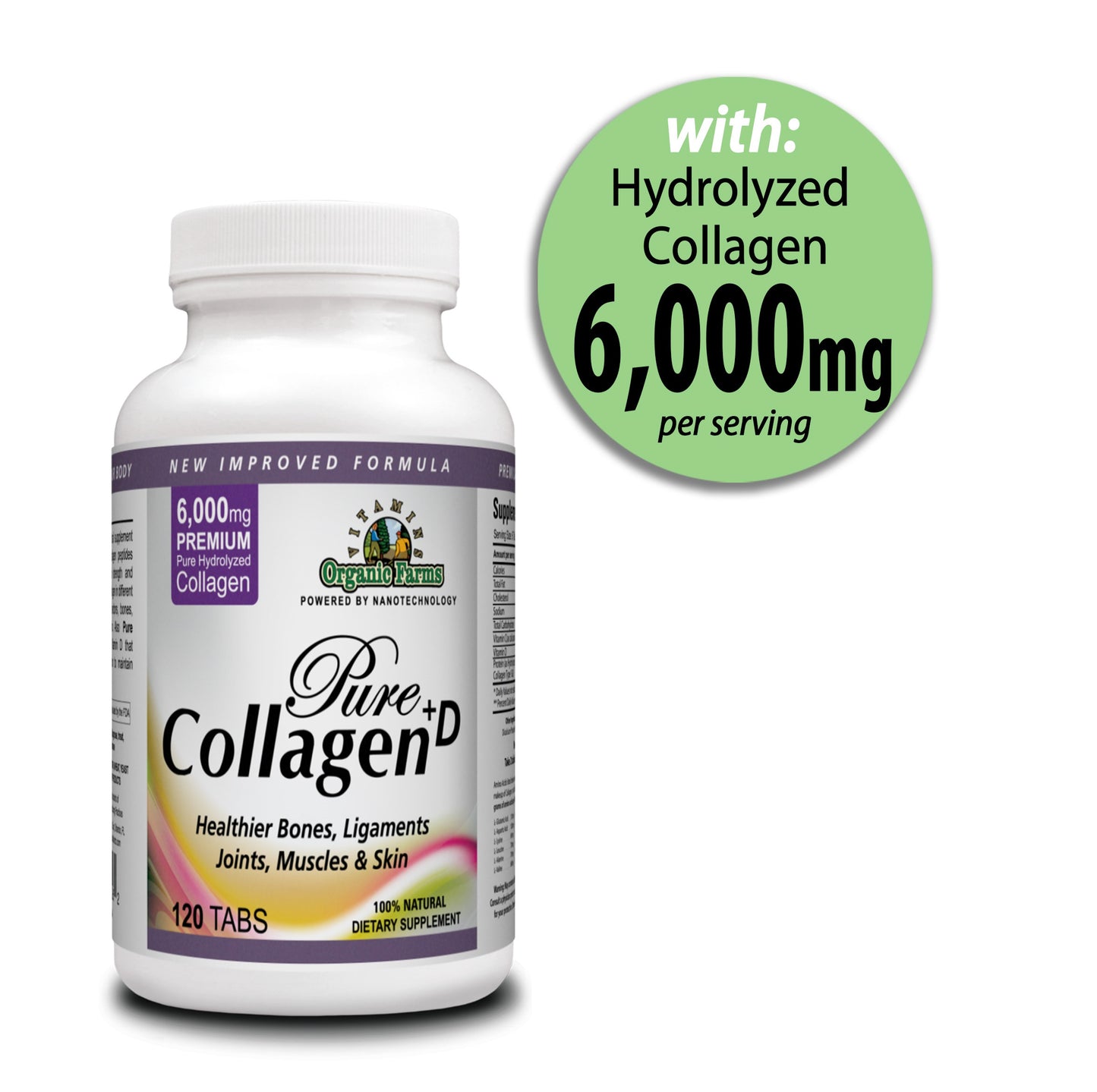 organic_farms_vitamins_collagen_pure_d_premium_collagen_pills_6000mg_hydrolyzed_collagen_peptides_type_1_3_100_natural_dietary_supplement_120_tablets